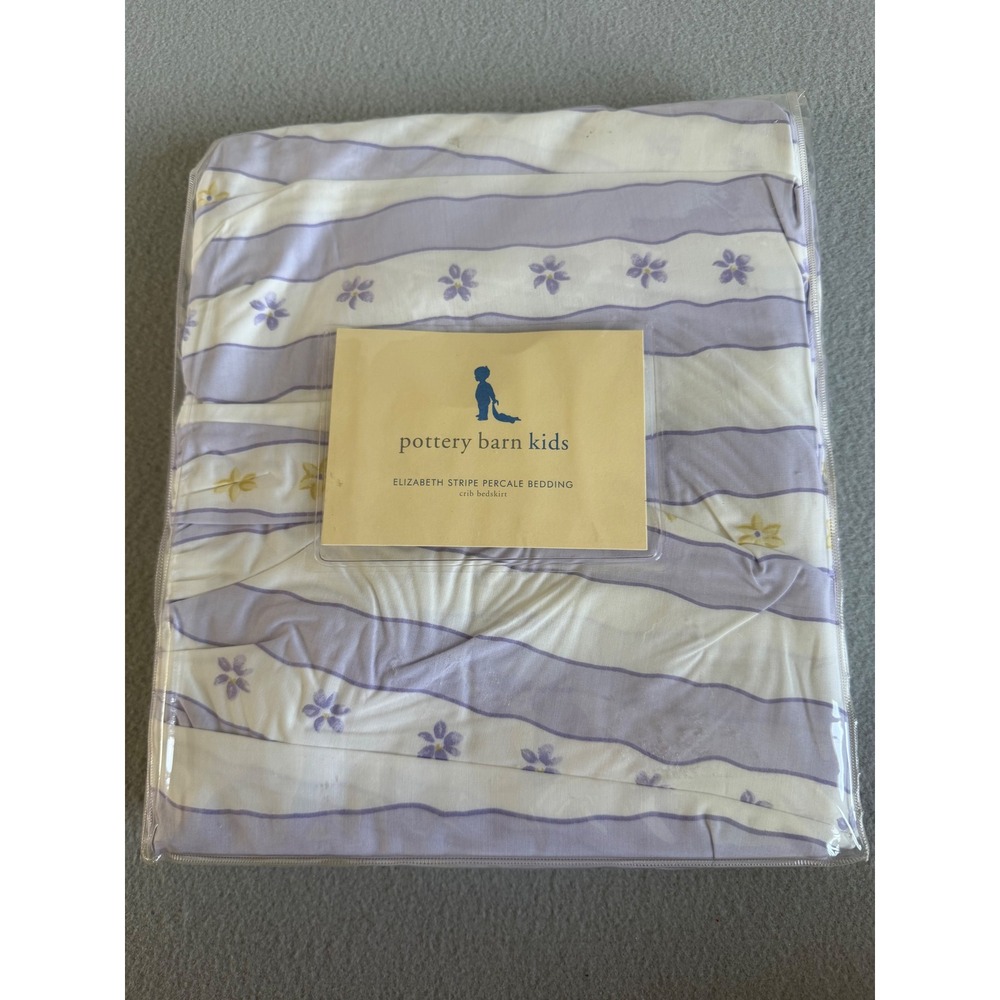 Pottery Barn Kids Elizabeth Stripe Percale Crib Bedskirt Lavender Floral Cotton